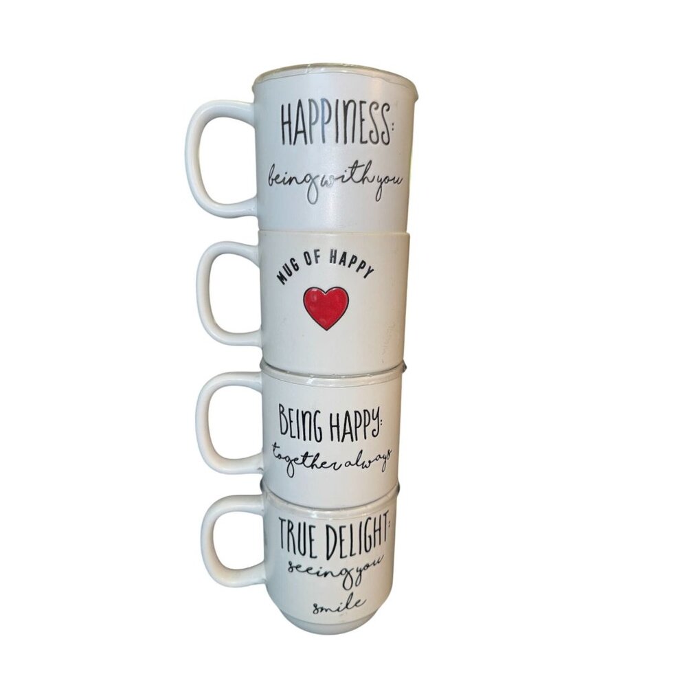 Set Of 4 Sheffield Home White Ceramic Mugs With Positive Quotes
